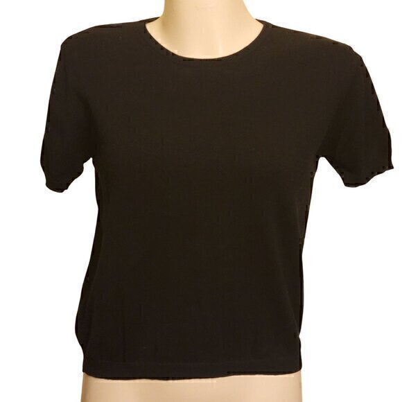 Sweater Crewneck Cotton Short Sleeve S Black - Picture 2 of 6